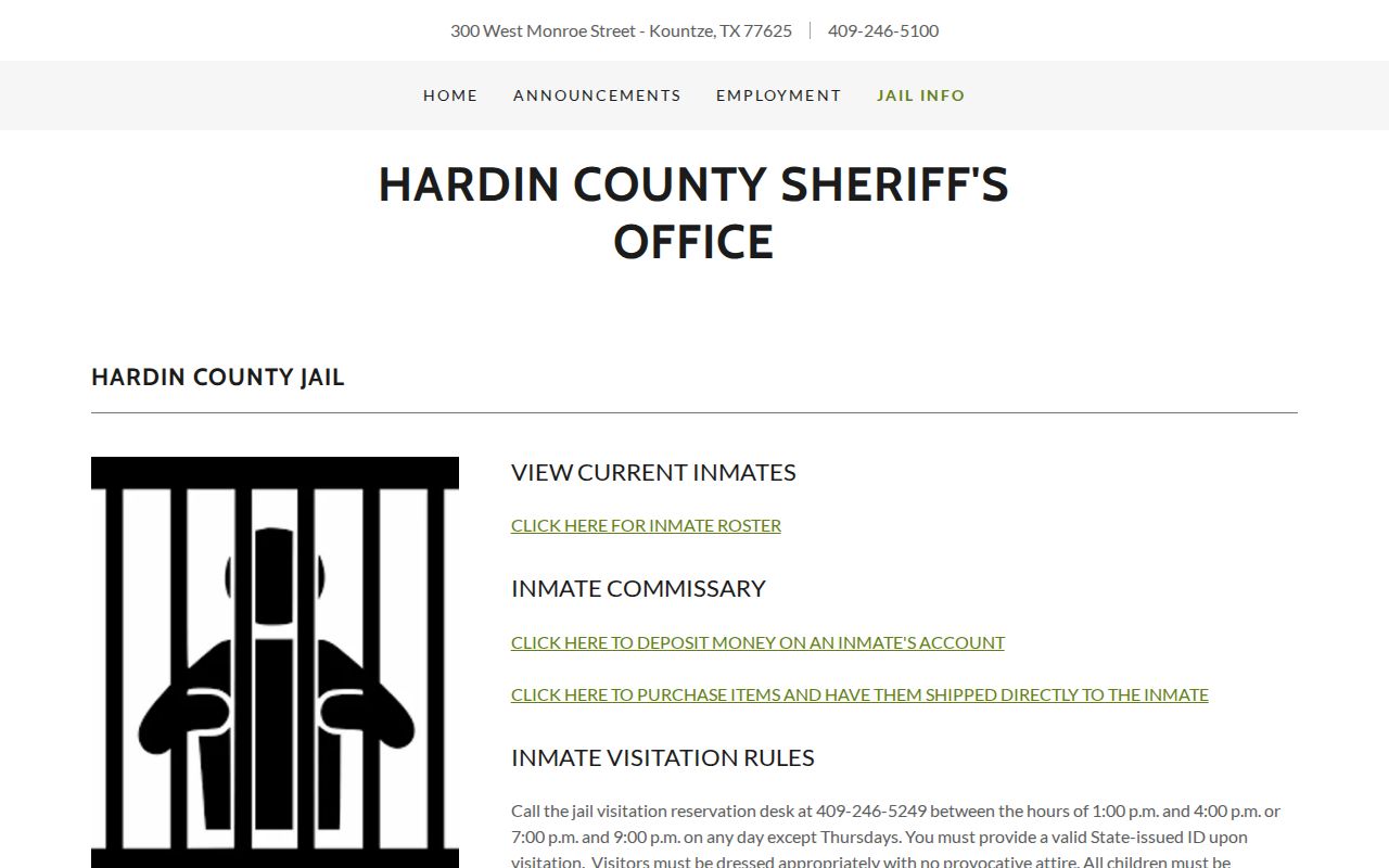 Hardin County Jail official booking and roster information source